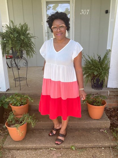 Ivory & Pink Color Block Dress