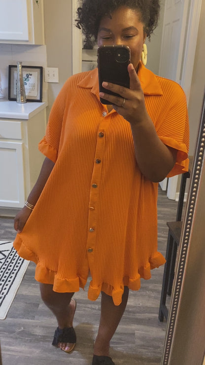 Ruffle Crinkle Dress - Orange
