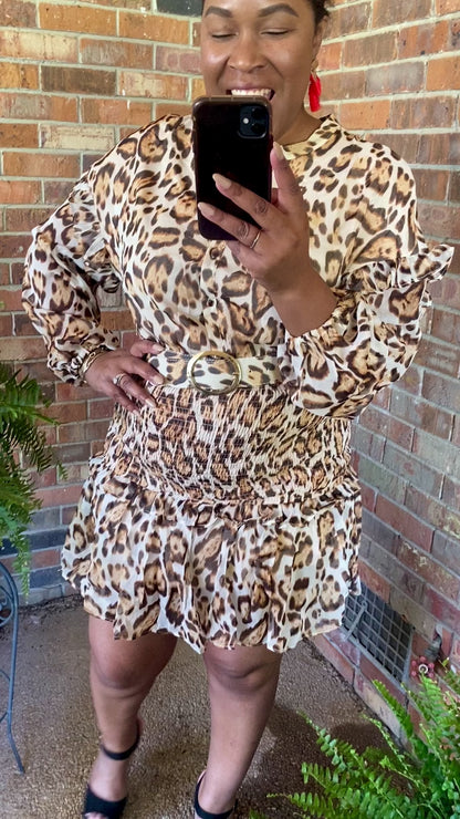 Brown Animal Print Midi