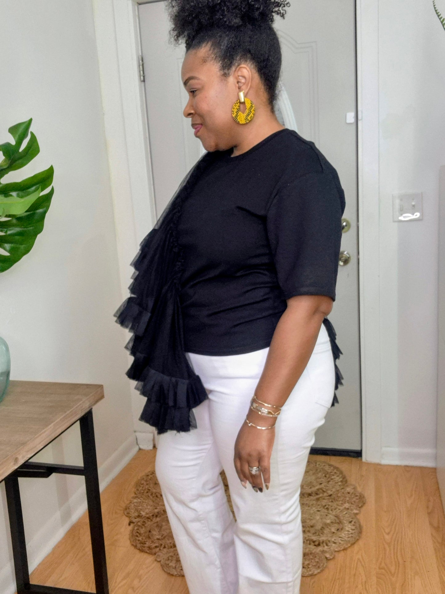 Black Ruffle Detail Top
