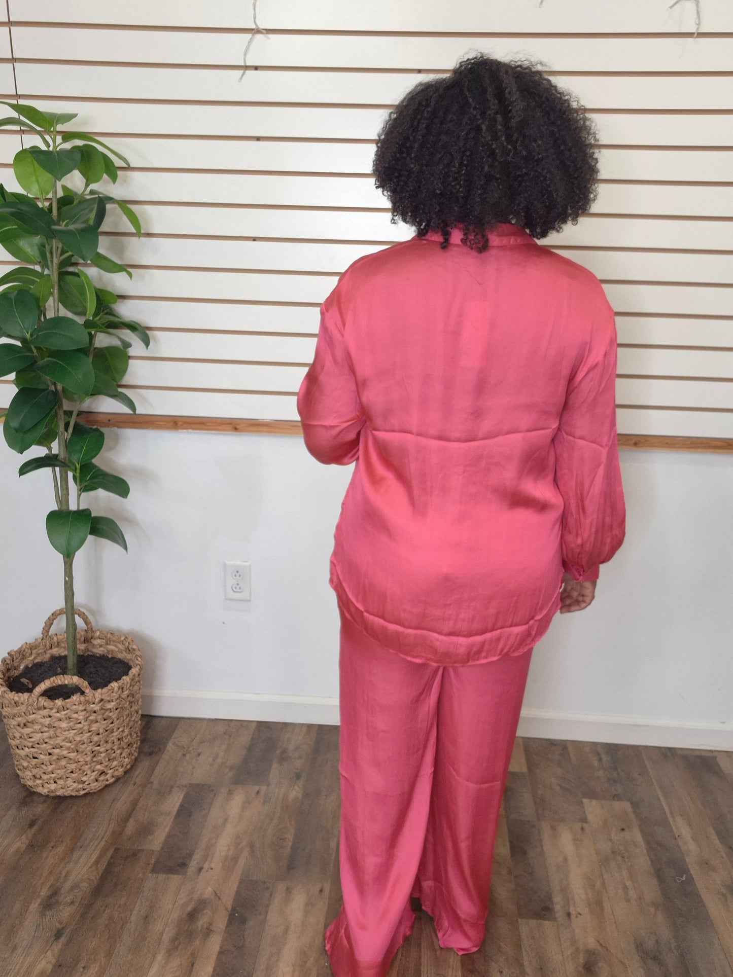 Pink Satin Pants Set
