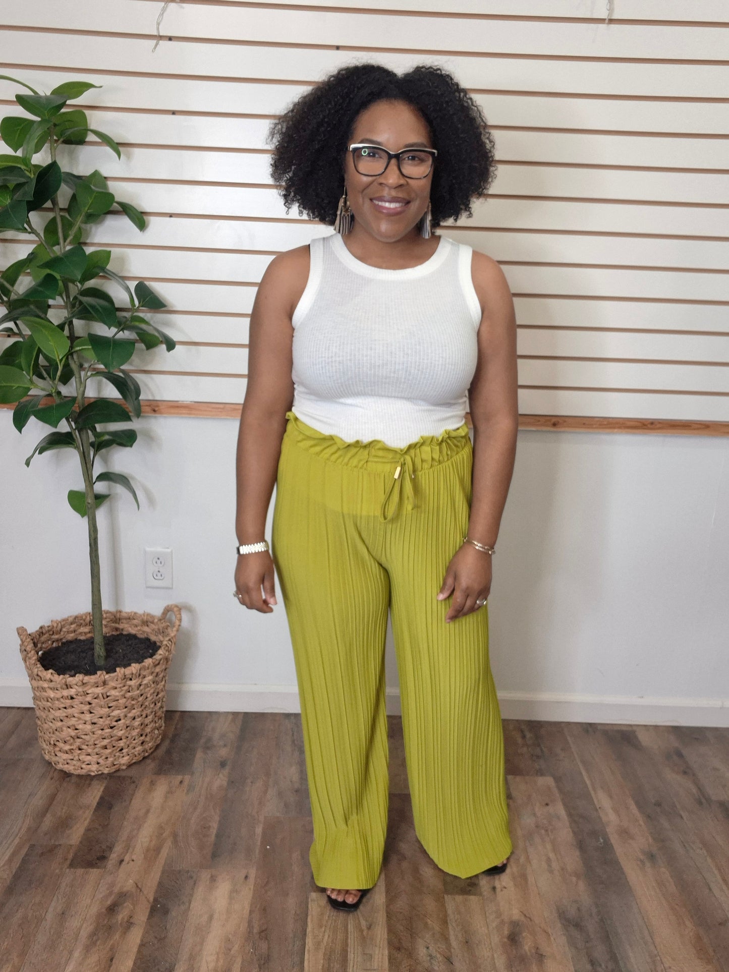 Pleated Pants Mustard Olive