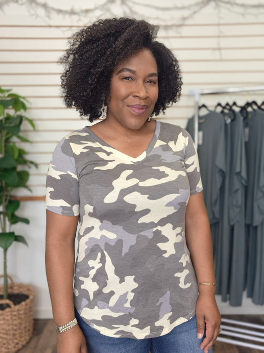 Camo V-Neck Top