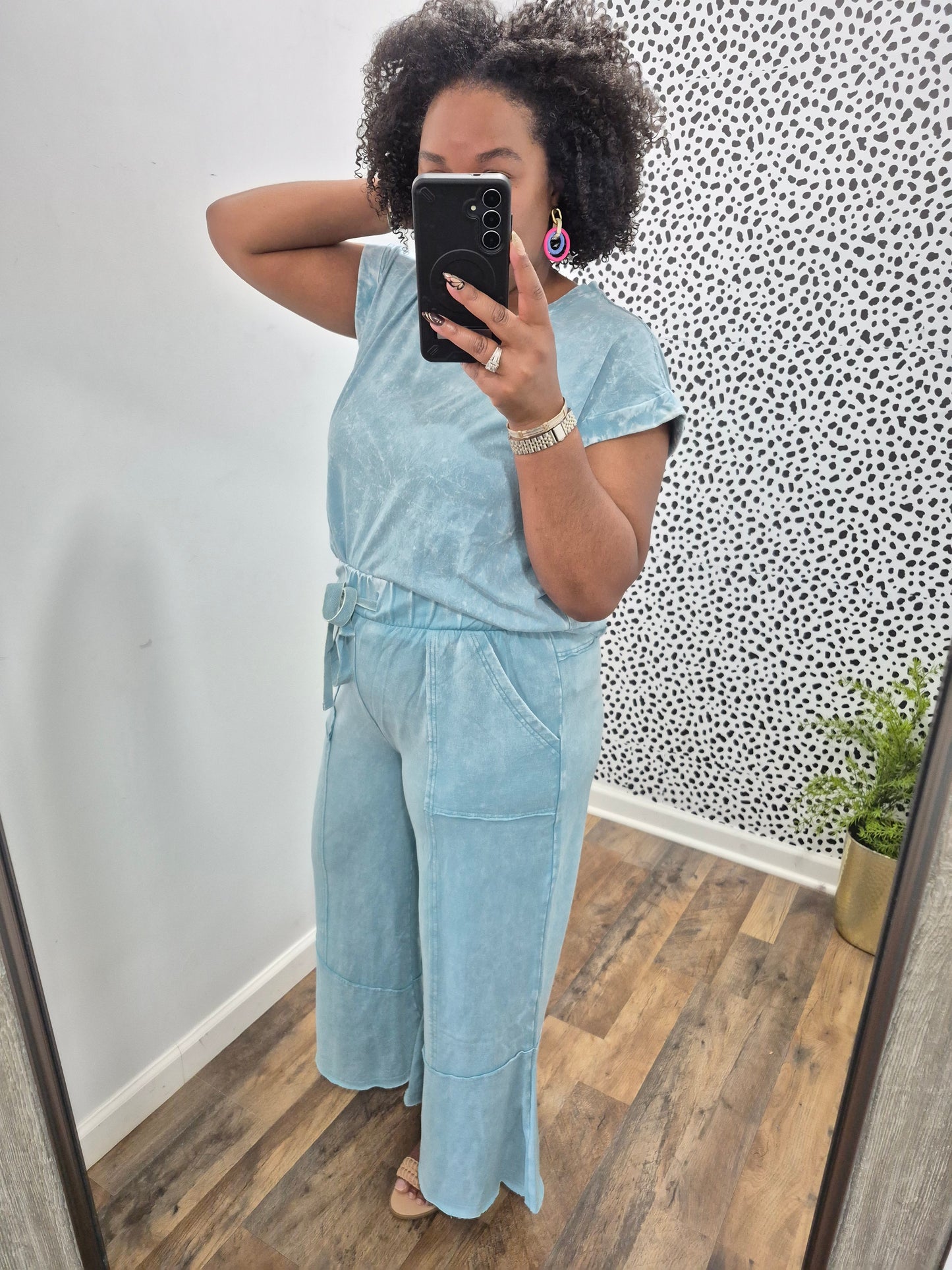 Teal Acid Wash Flare Set