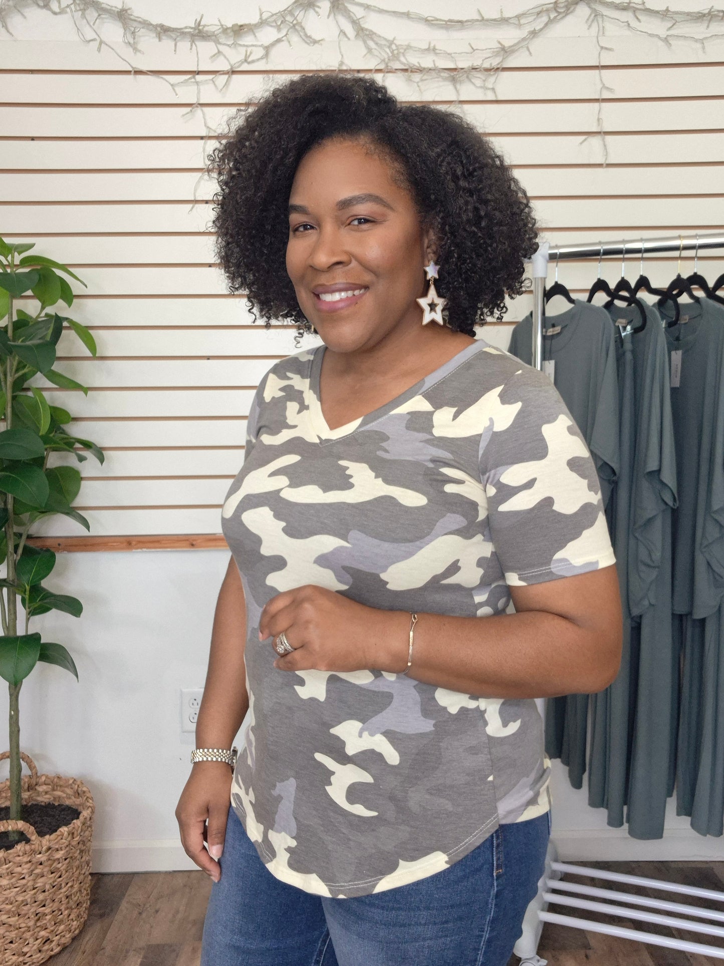 Camo V-Neck Top