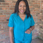 Trendy Crinkled Button-Up Short Sleeve Top and Shorts Set: PEACOCK BLUE