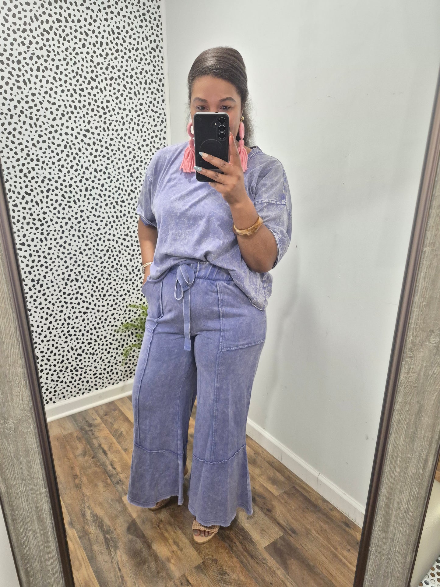 Blue Acid Wash Flare Set