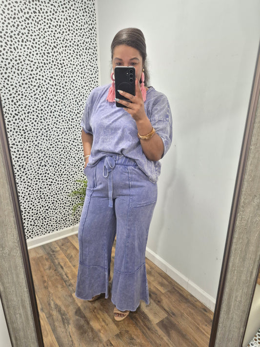 Blue Acid Wash Flare Set