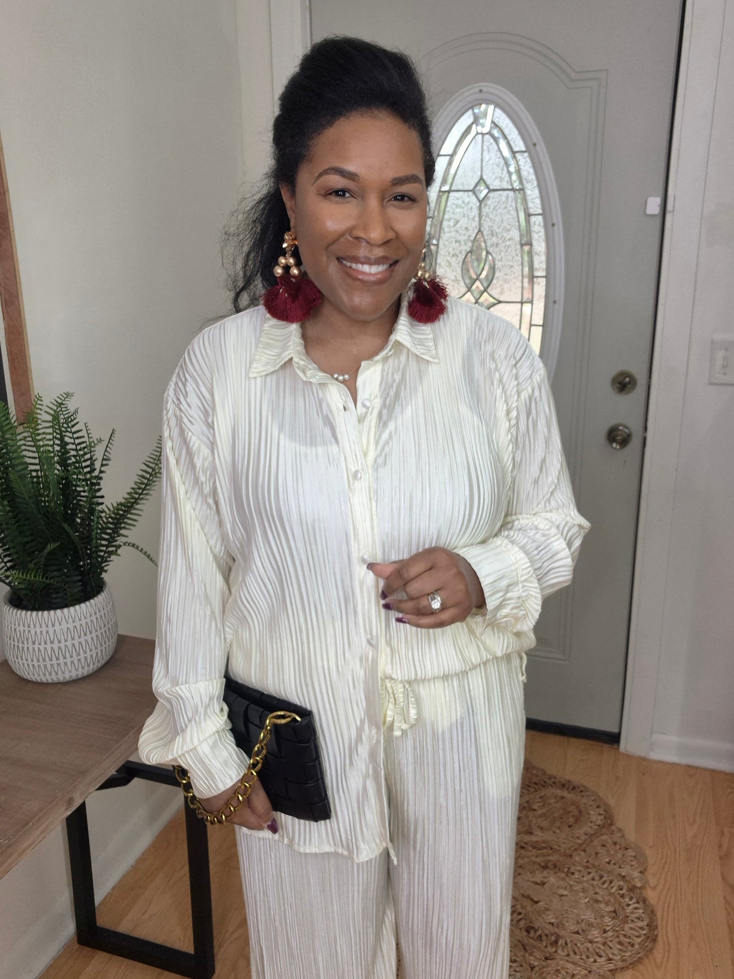Cream Pleated Set