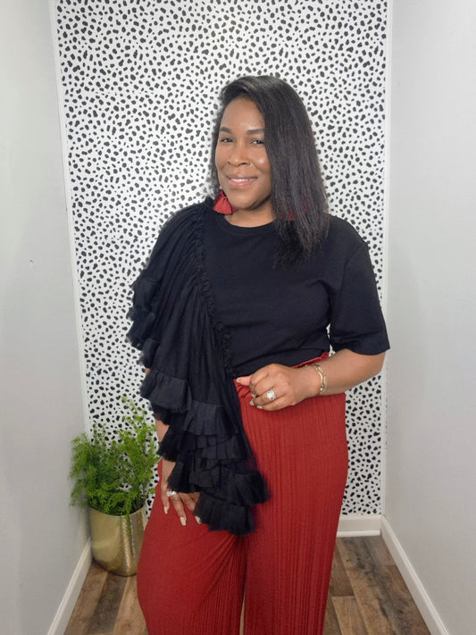 Black Ruffle Detail Top