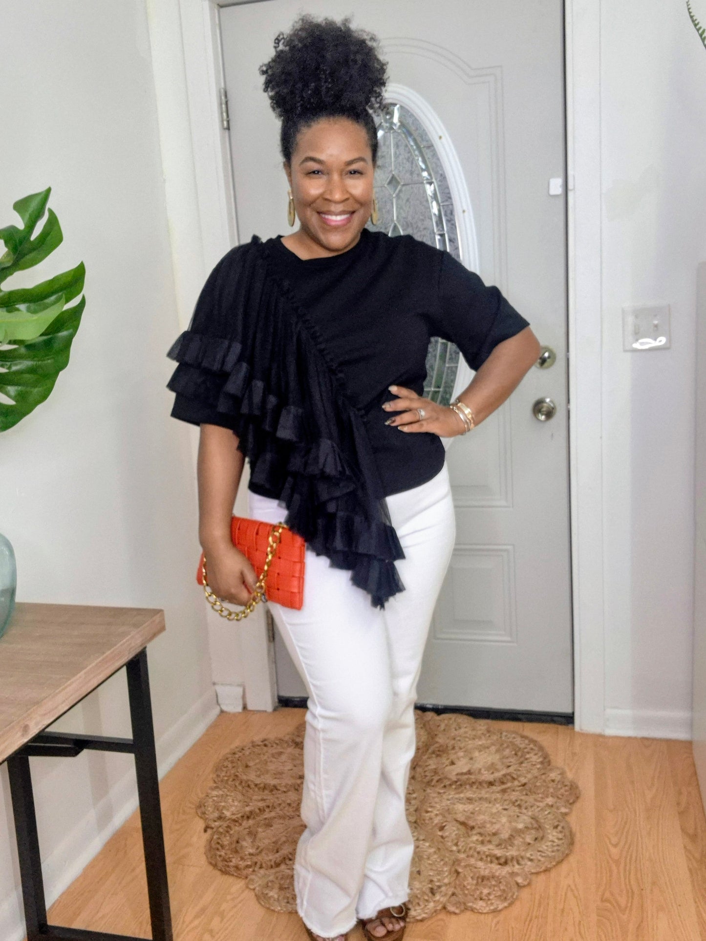 Black Ruffle Detail Top