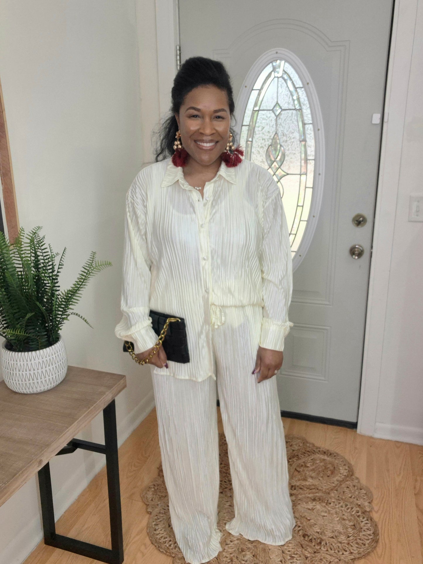 Cream Pleated Set