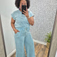Teal Acid Wash Flare Set