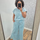 Teal Acid Wash Flare Set