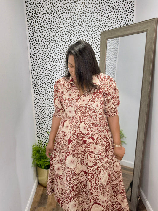 Burgundy & Cream Mix Dress