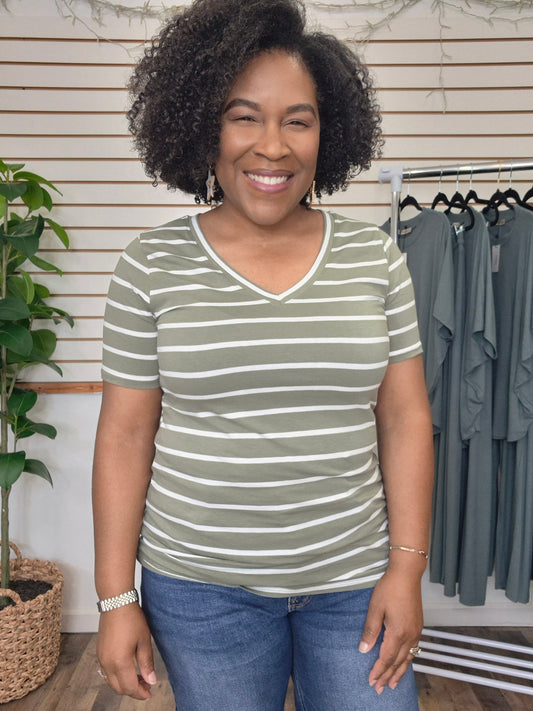 Light Olive V-Neck Top