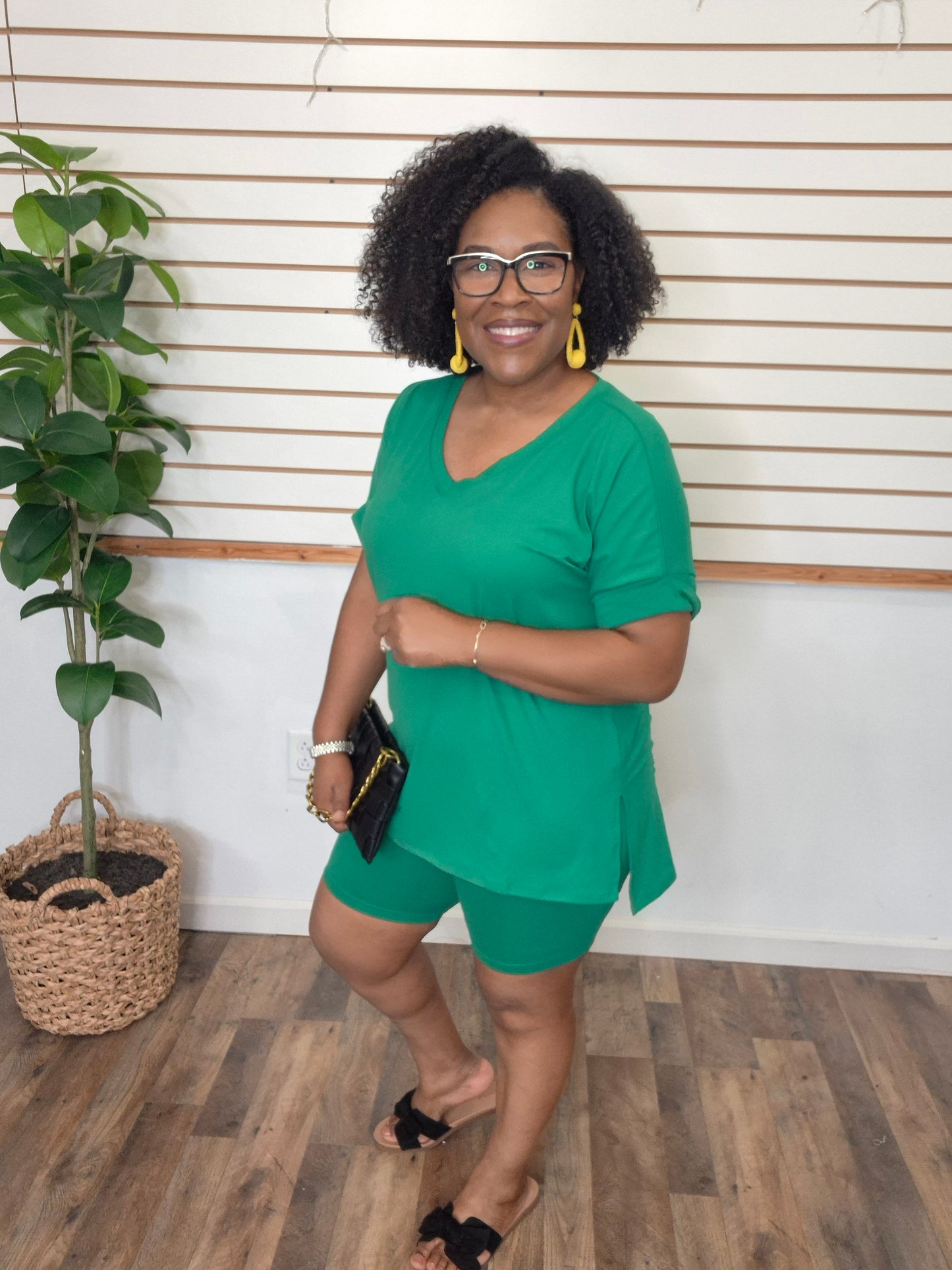 Green Biker Short Sets