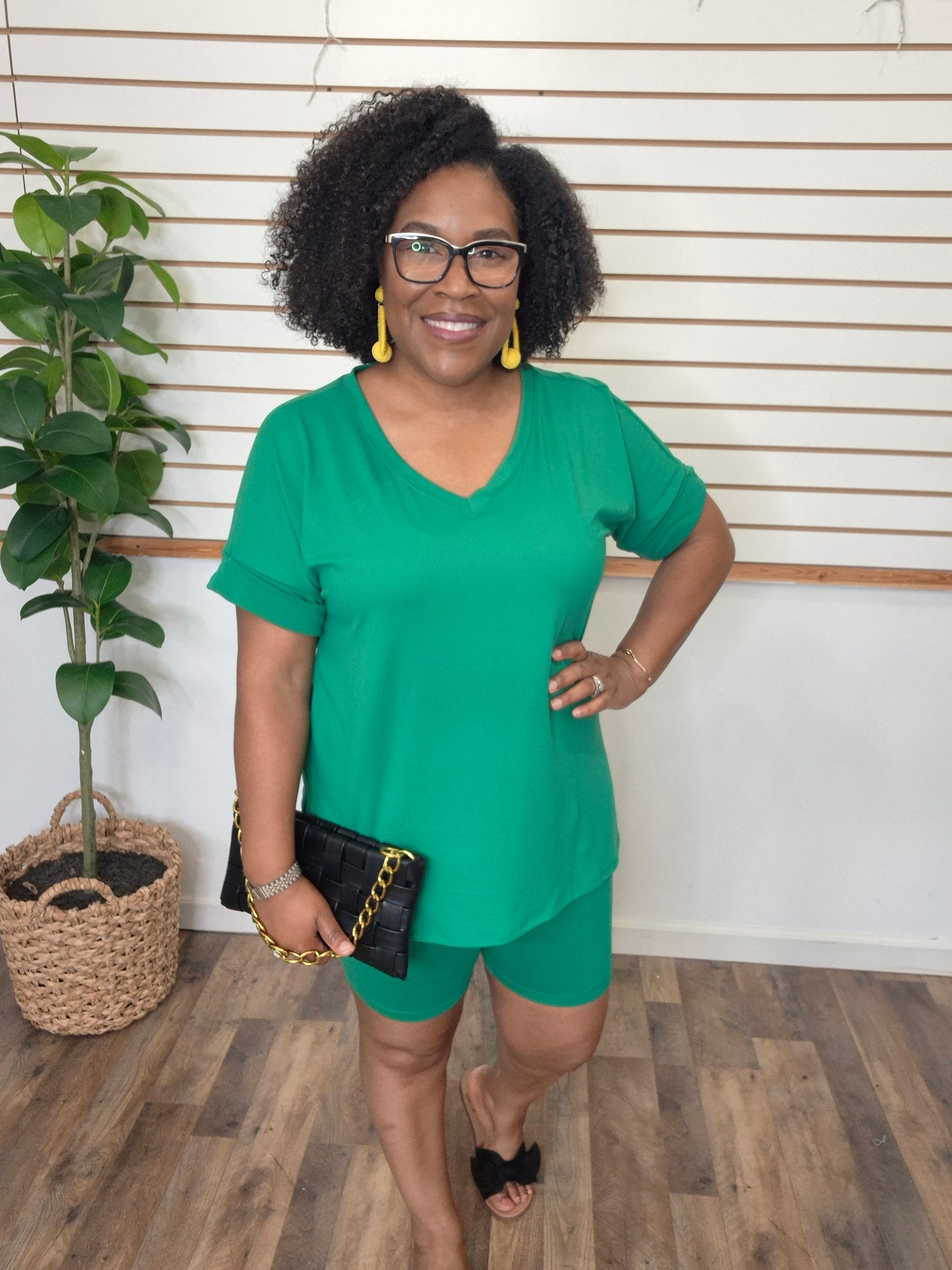 Green Biker Short Sets