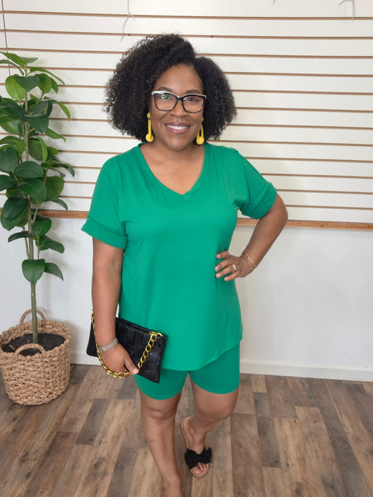 Green Biker Short Sets