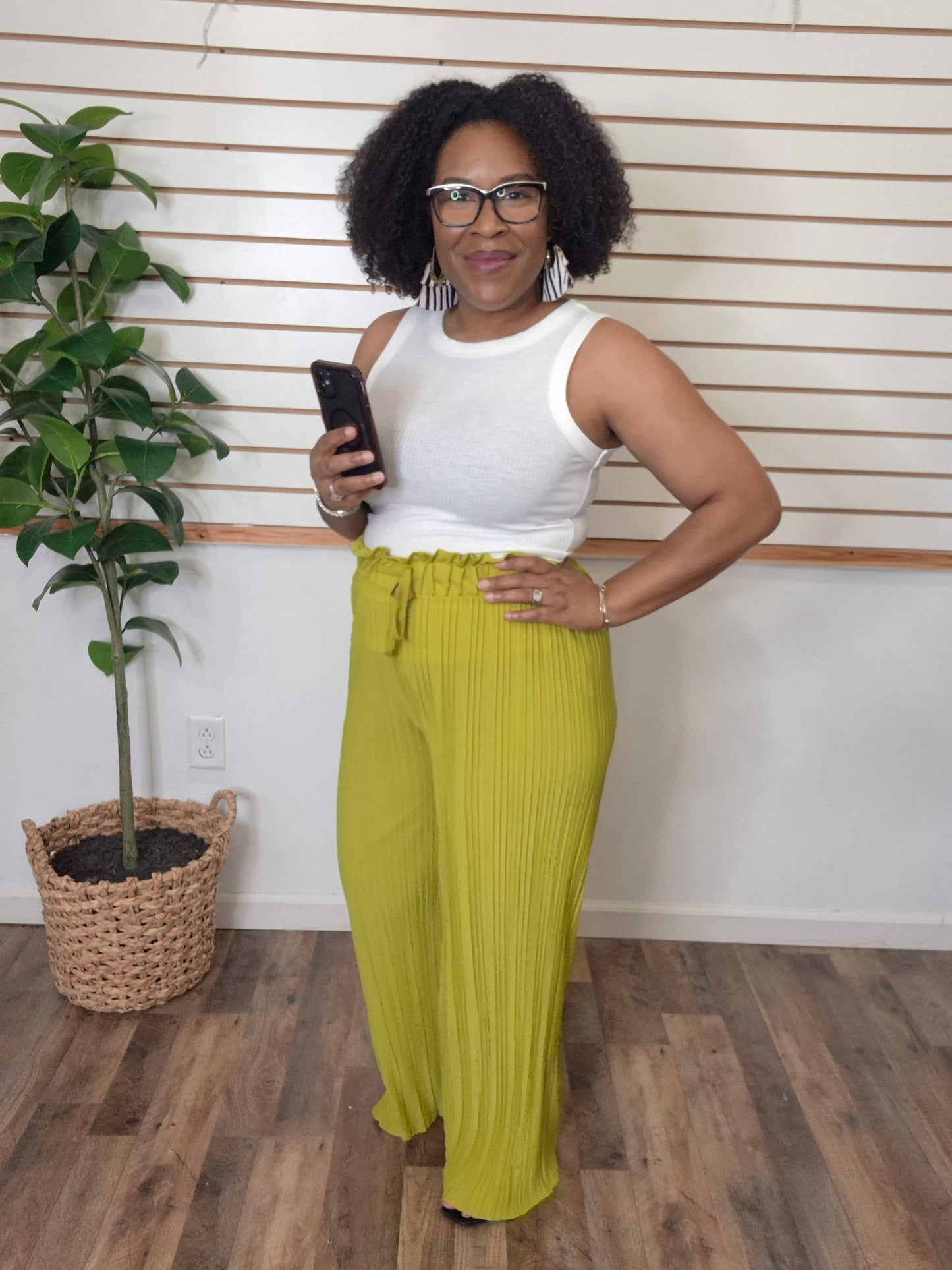 Pleated Pants Mustard Olive