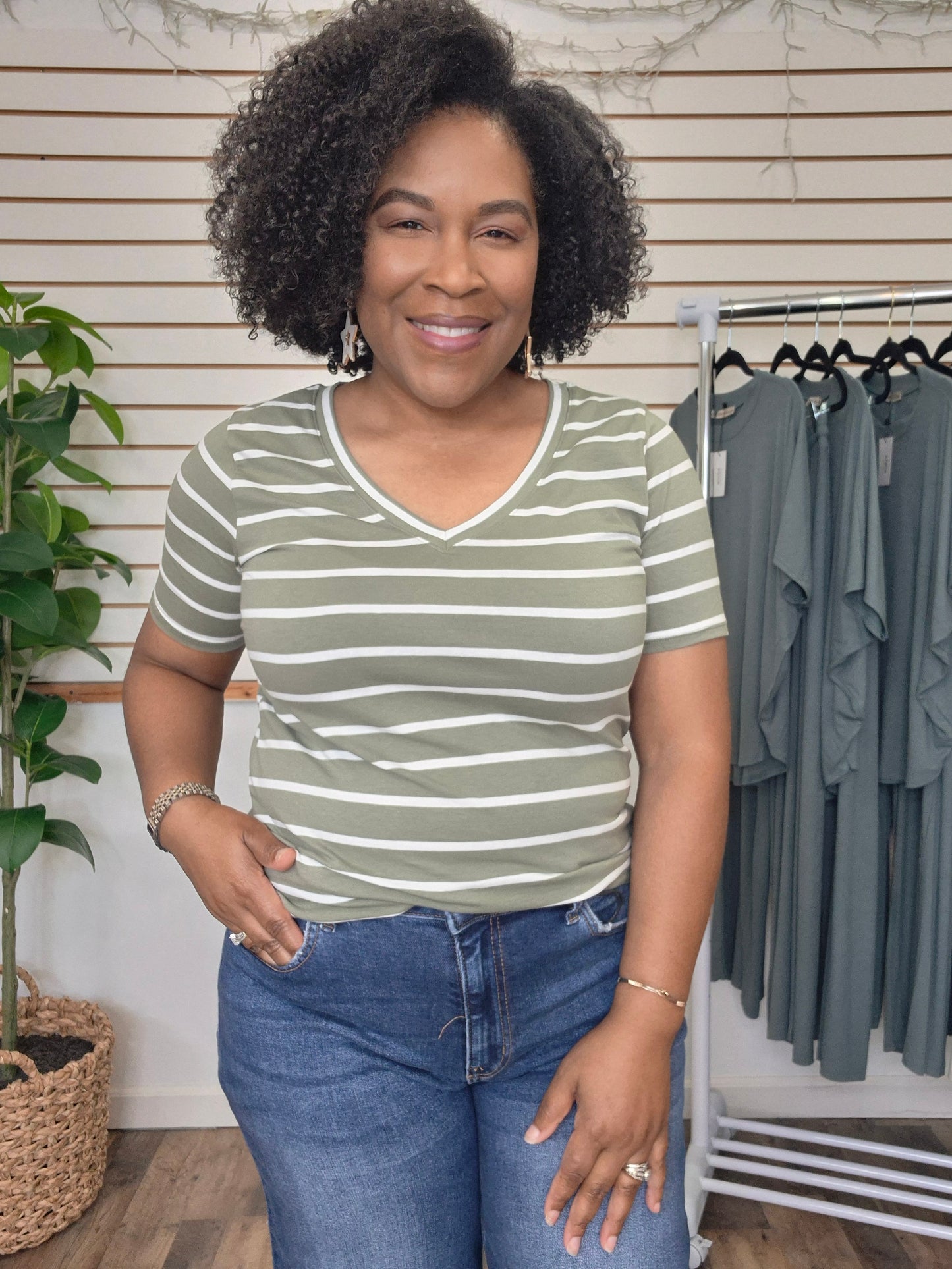 Light Olive V-Neck Top