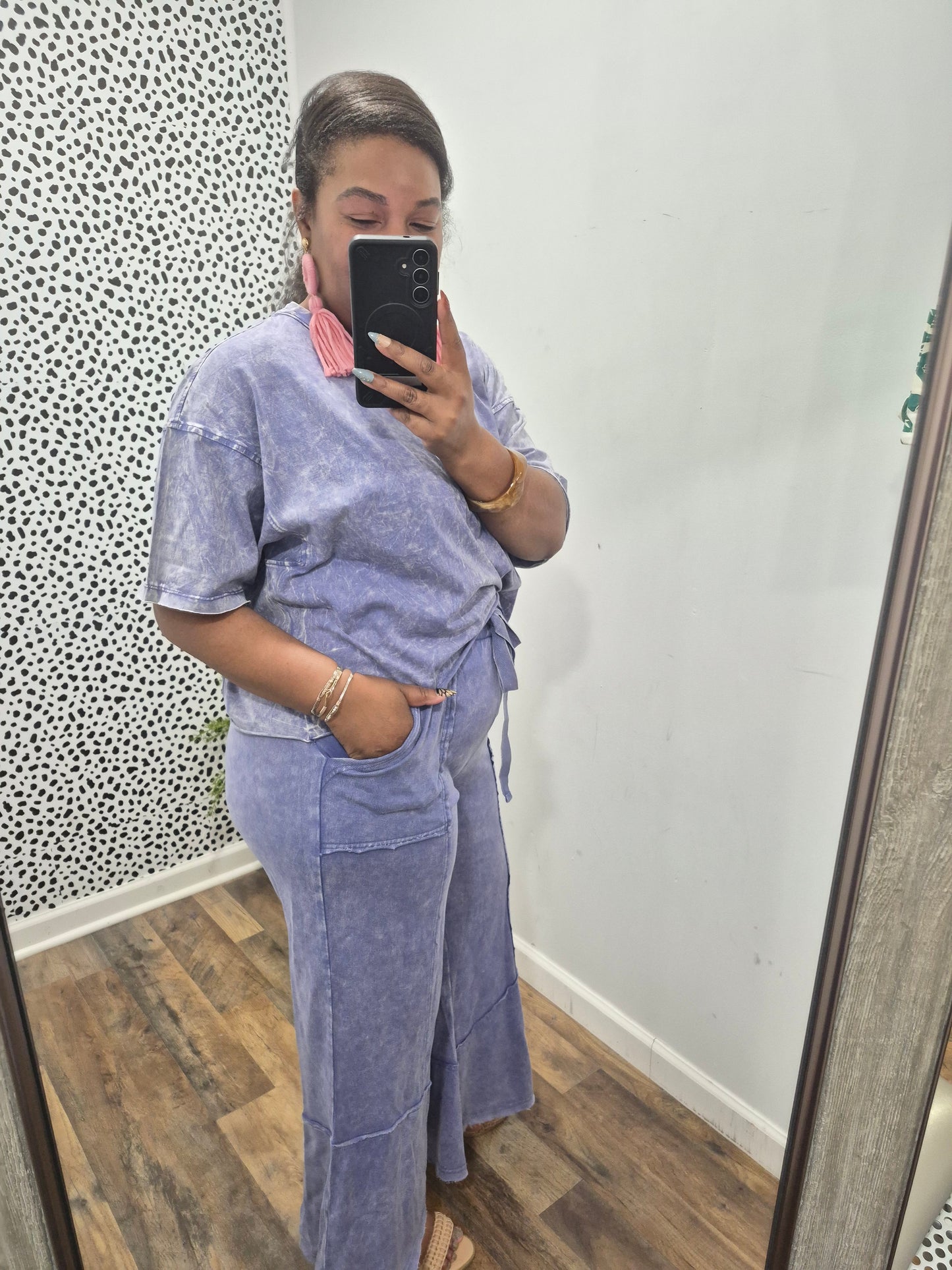 Blue Acid Wash Flare Set