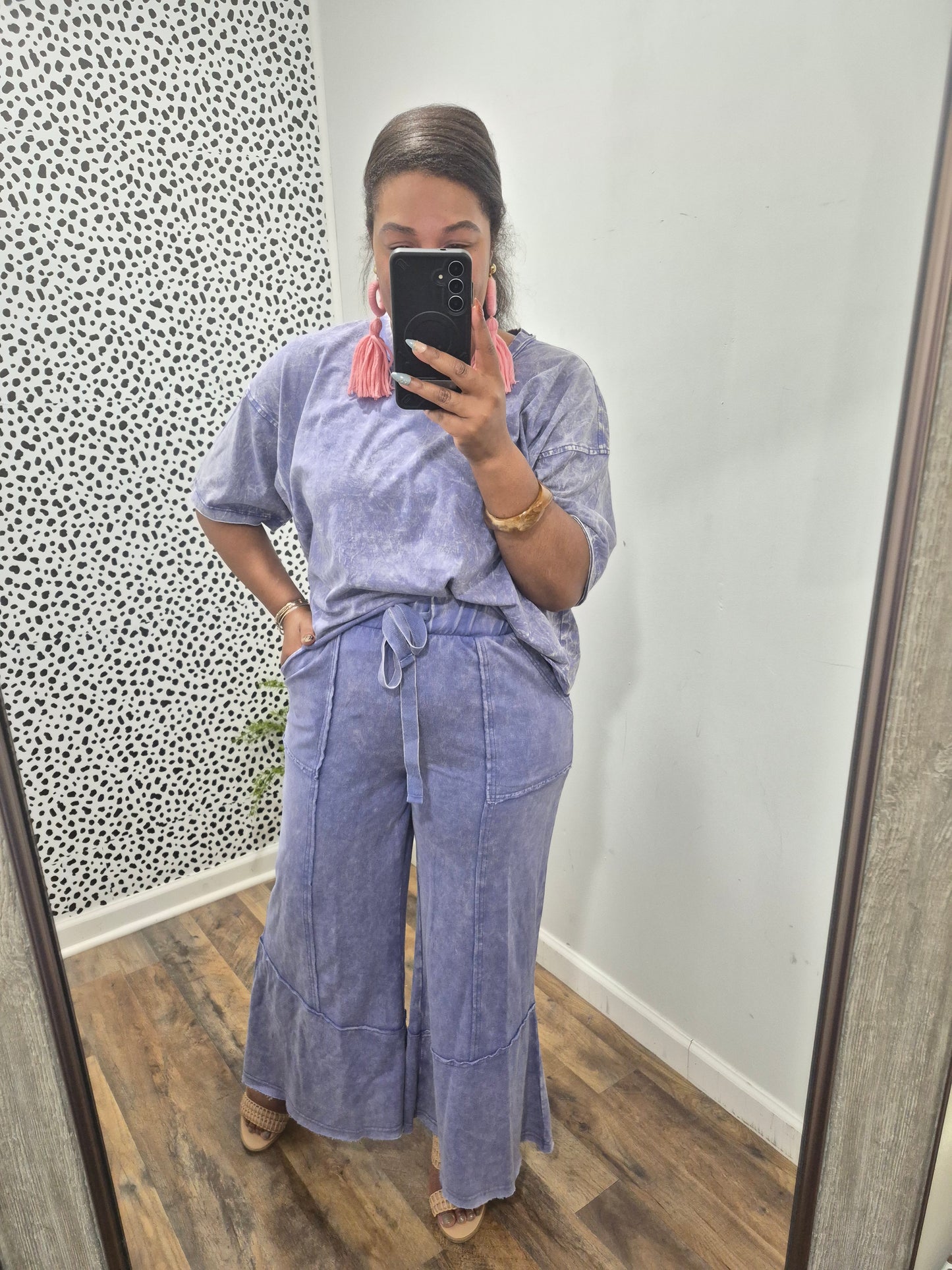 Blue Acid Wash Flare Set