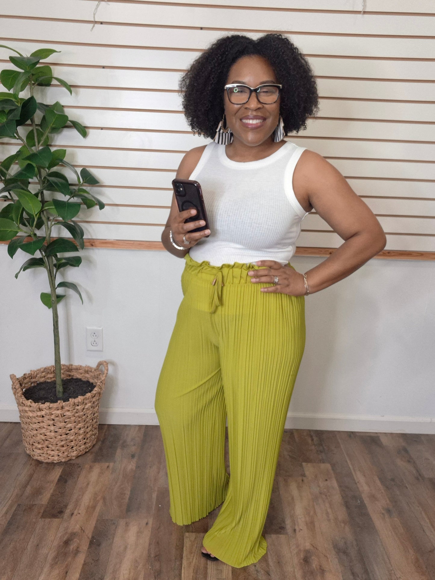 Pleated Pants Mustard Olive