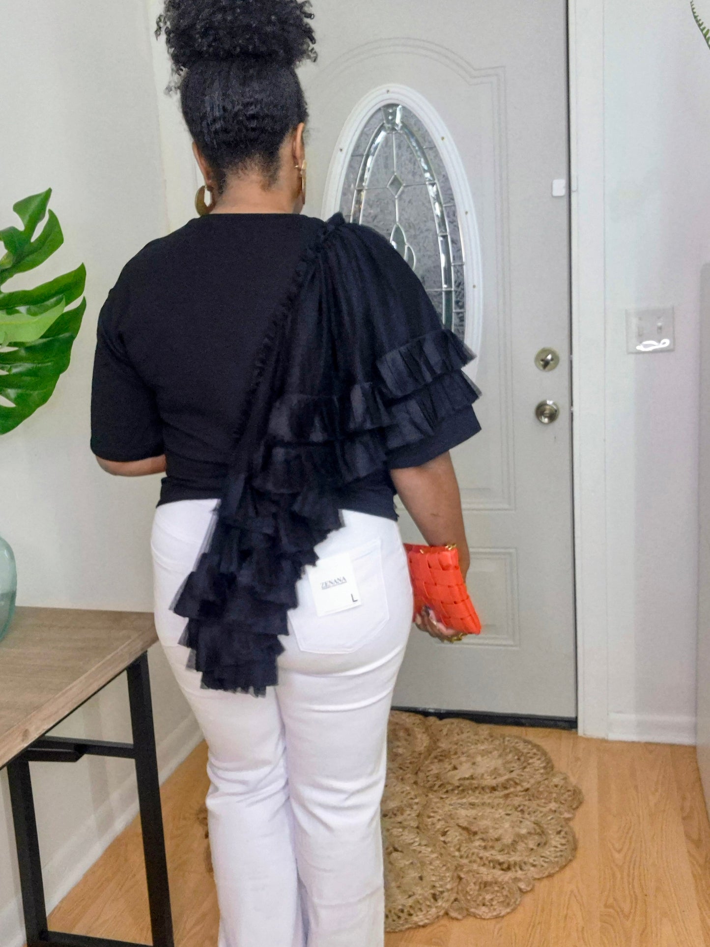 Black Ruffle Detail Top