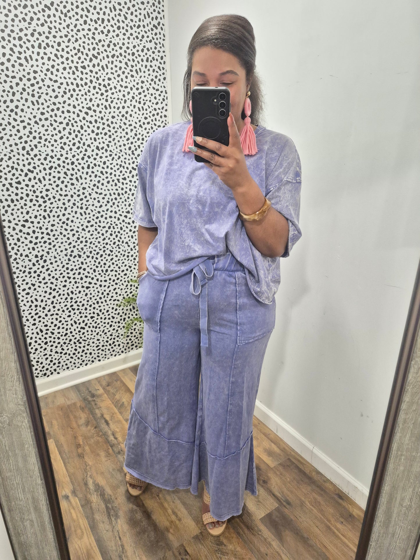 Blue Acid Wash Flare Set
