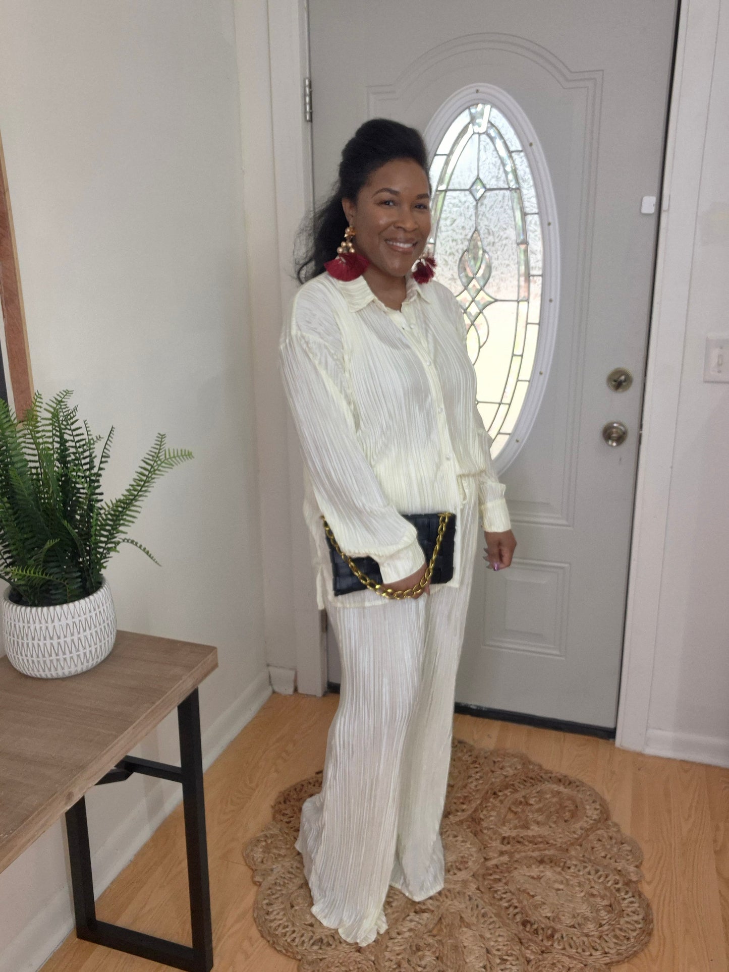 Cream Pleated Set