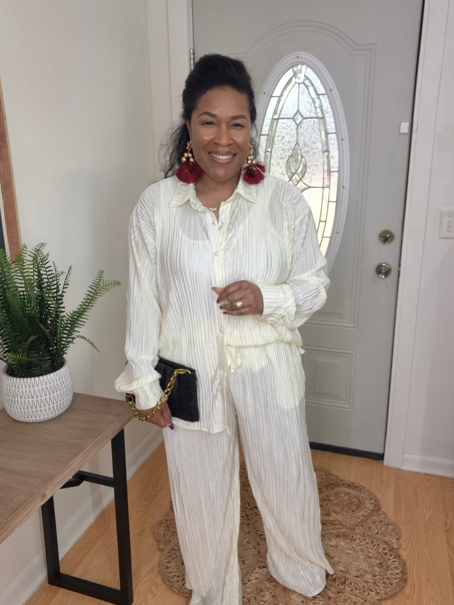 Cream Pleated Set