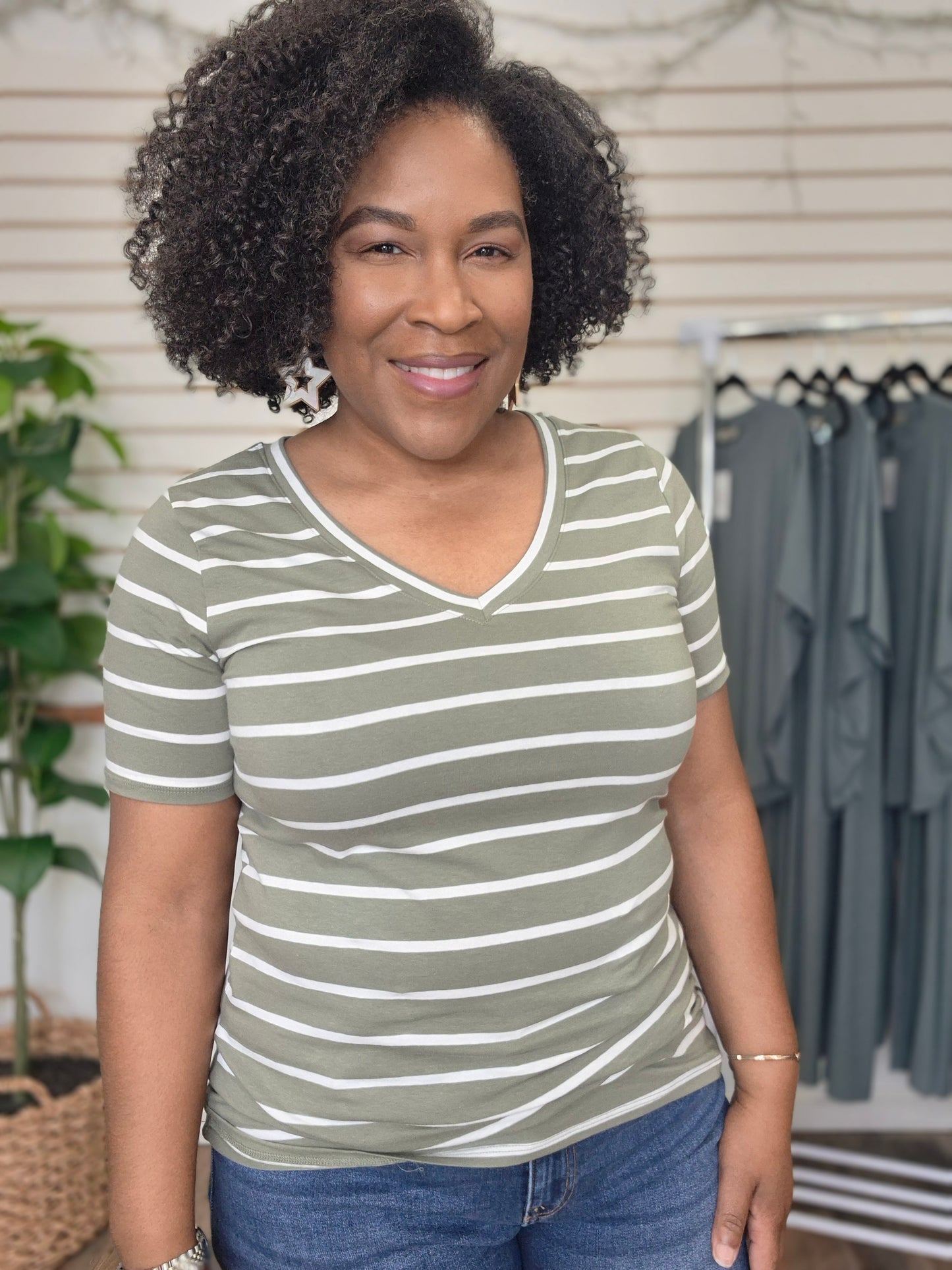 Light Olive V-Neck Top