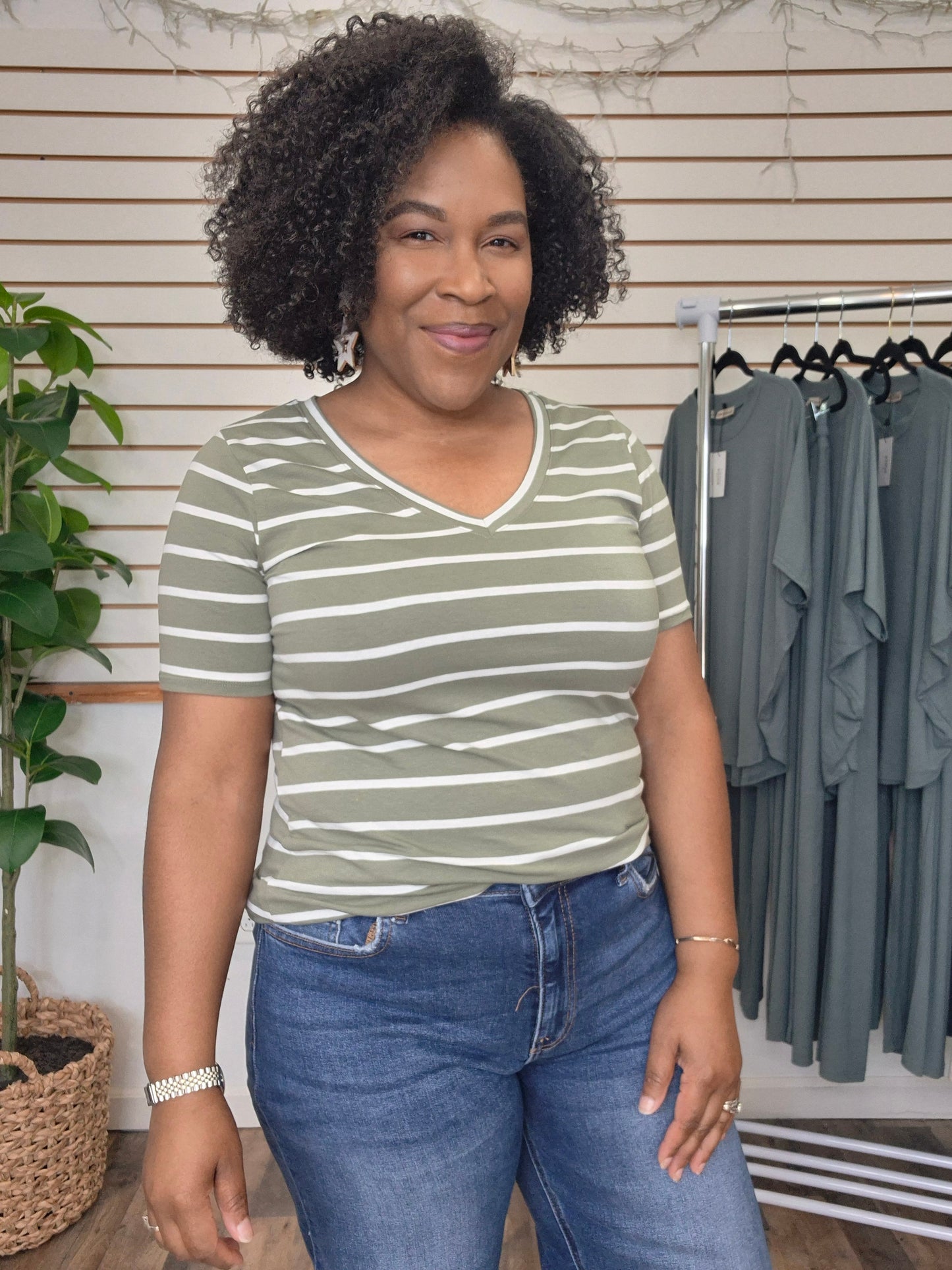 Light Olive V-Neck Top