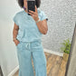 Teal Acid Wash Flare Set
