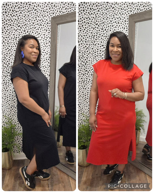 Round neck short sleeve midi dress