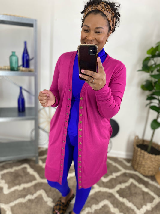 Magenta Snap Sweater Cardigan
