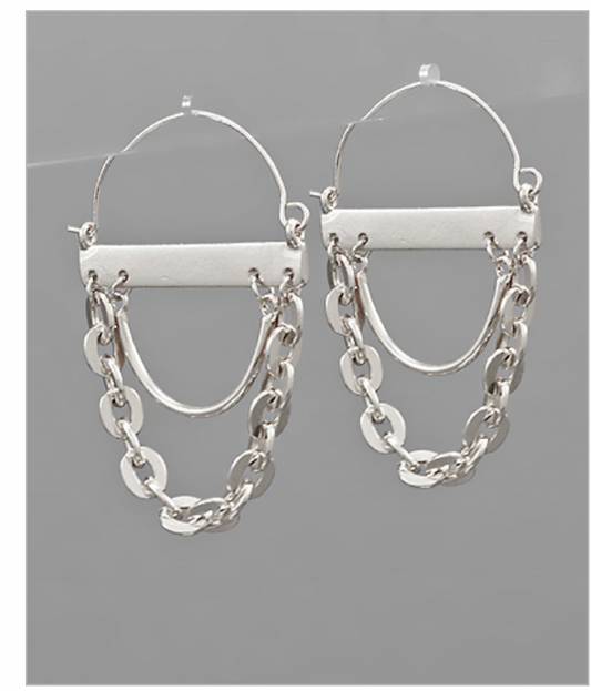 Bar & Double Chain Drape Hoops Silver
