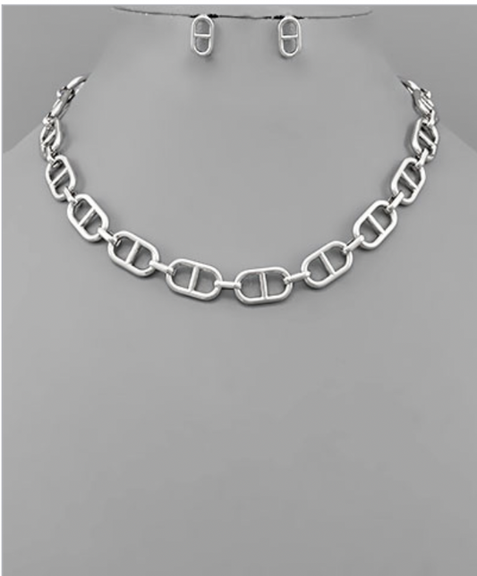 Anchor Chain Necklace Set - Rhodium