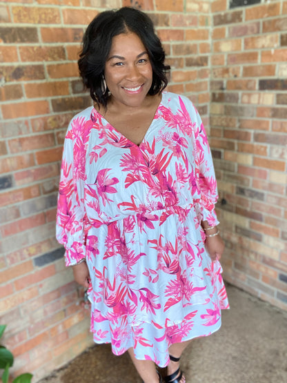 White & Pink Floral Dress