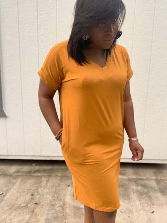V-Neck Dress Mustard