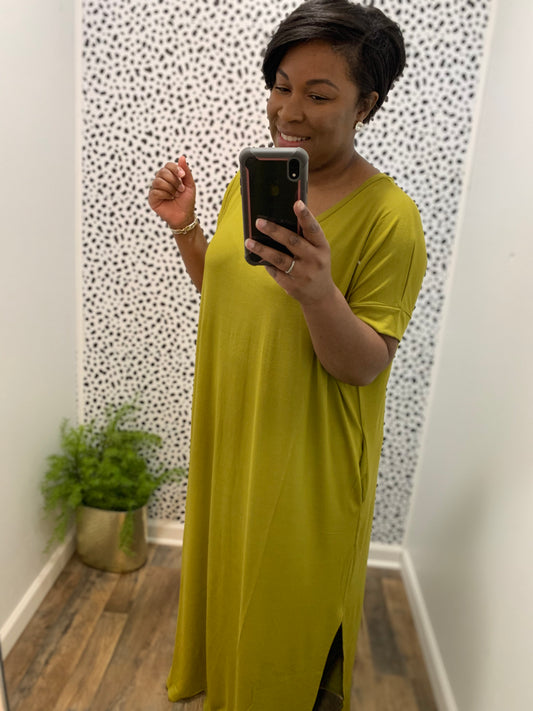 Olive Side Slit Maxi Dress