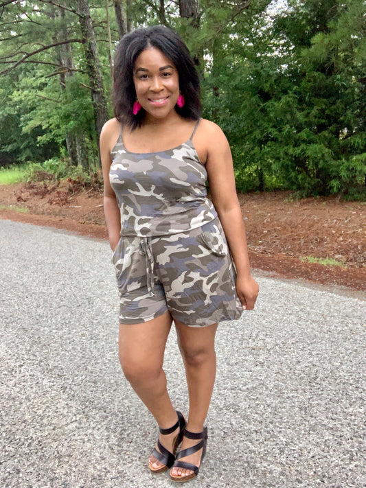 Camo Spaghetti Strap Romper