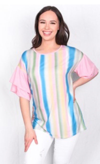 Striped Ruffle Sleeve