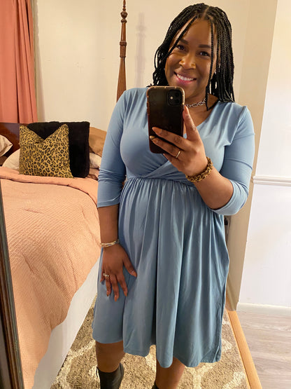 Blue Gray Surplice Dress