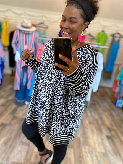 Leopard Stripes Tunic - Black/Ivory