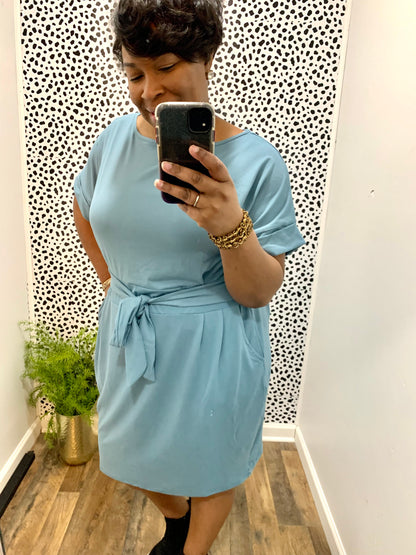 Blue Gray Belted Dress