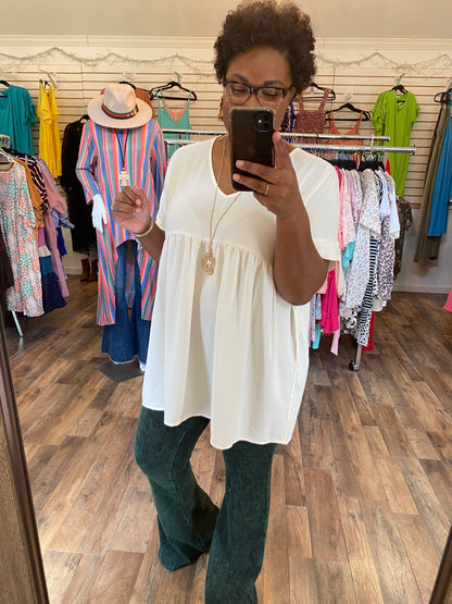 Cream Empire Waist Top