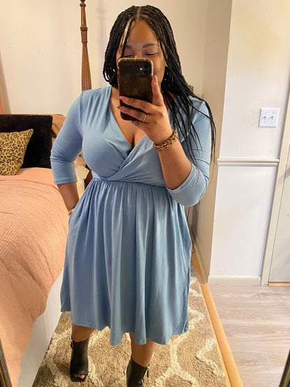 Blue Gray Surplice Dress
