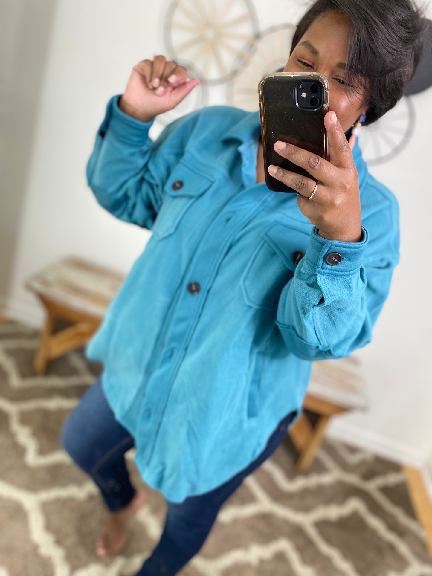 Teal Fleece Shacket
